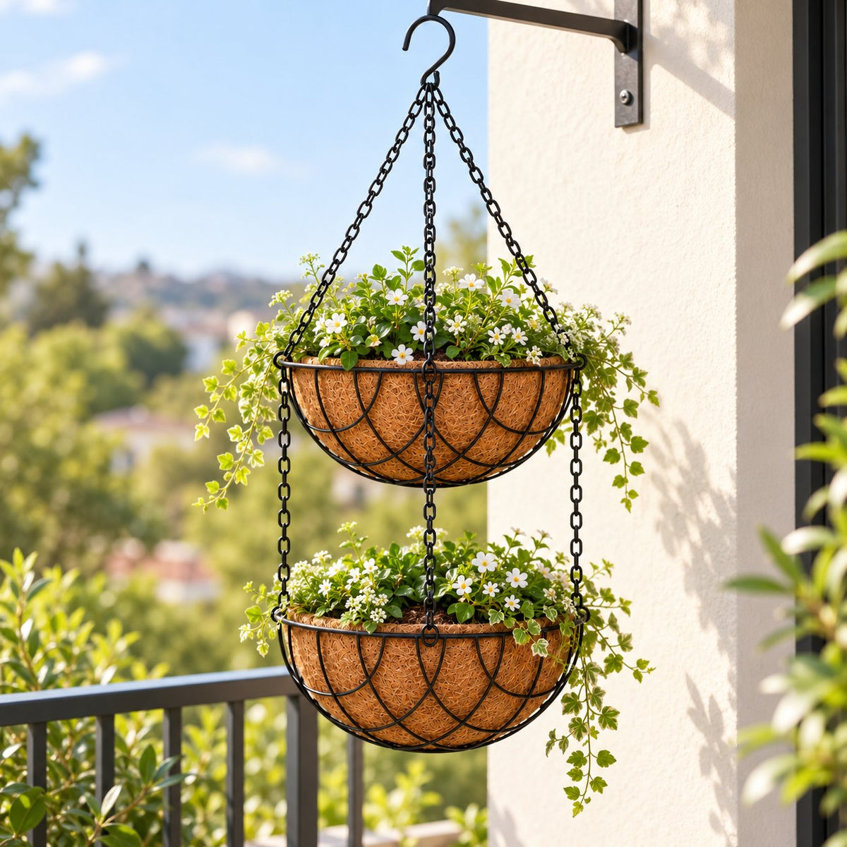 2-Tier Coir Hanging Basket Set 8 inch