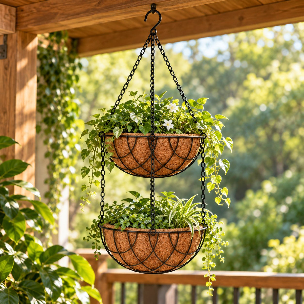 2-Tier Coir Hanging Basket Set 8 inch