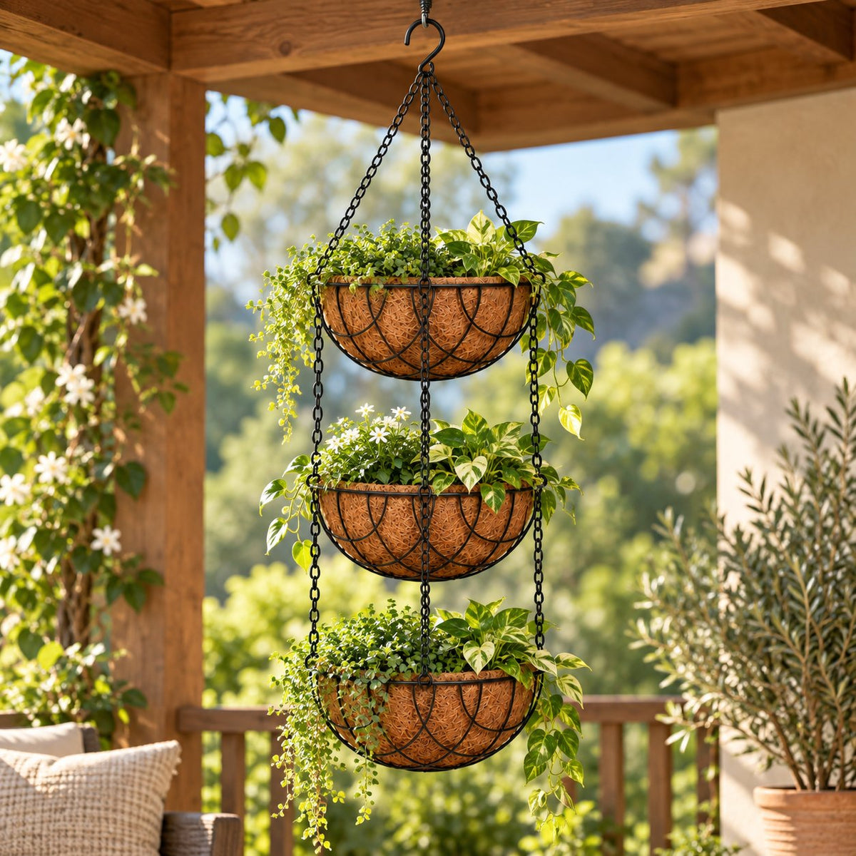 3-Tier Coir Hanging Basket Set 8 inch