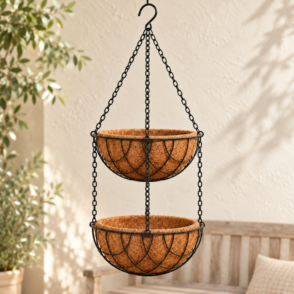2-Tier Coir Hanging Basket Set 8 inch