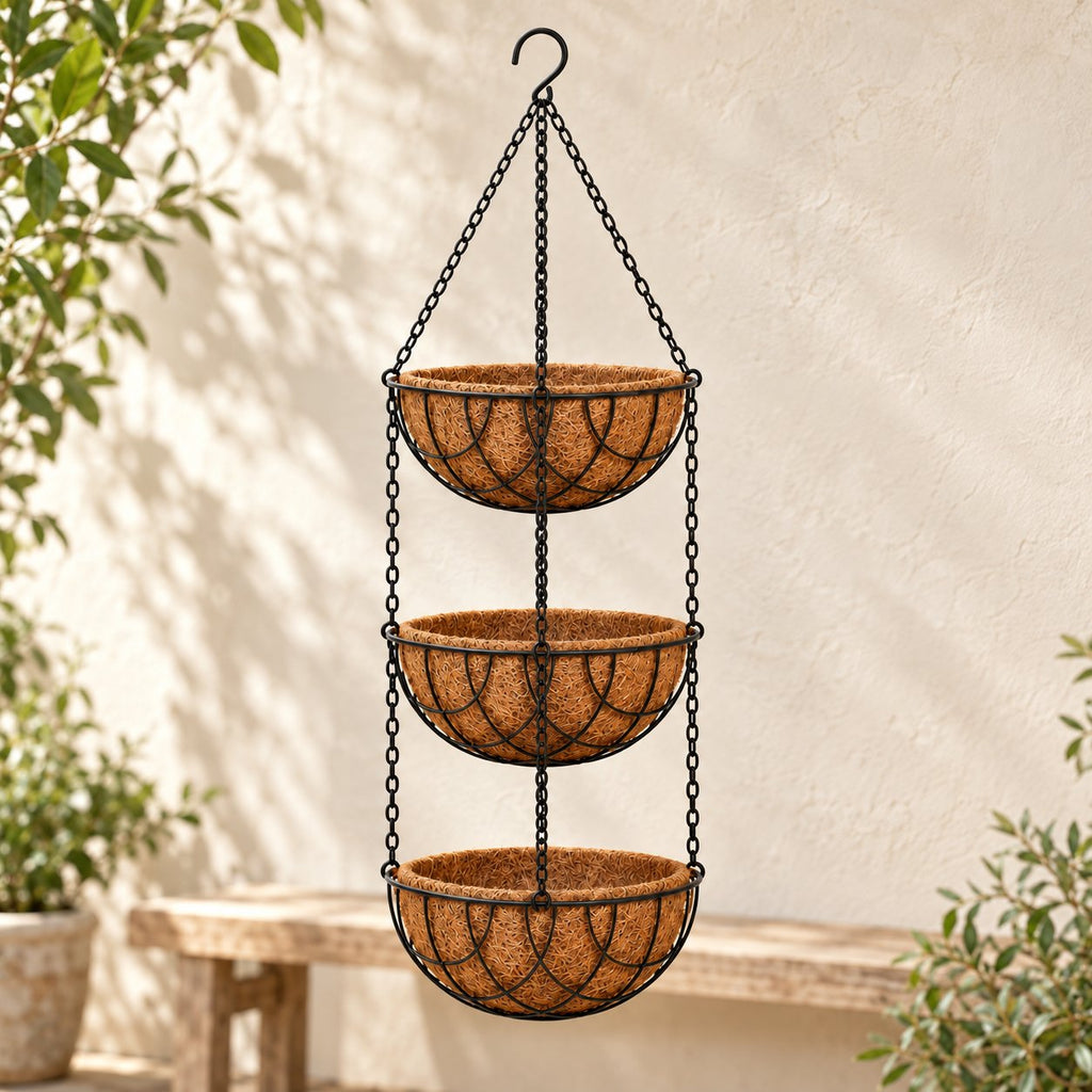 3-Tier Coir Hanging Basket Set 8 inch