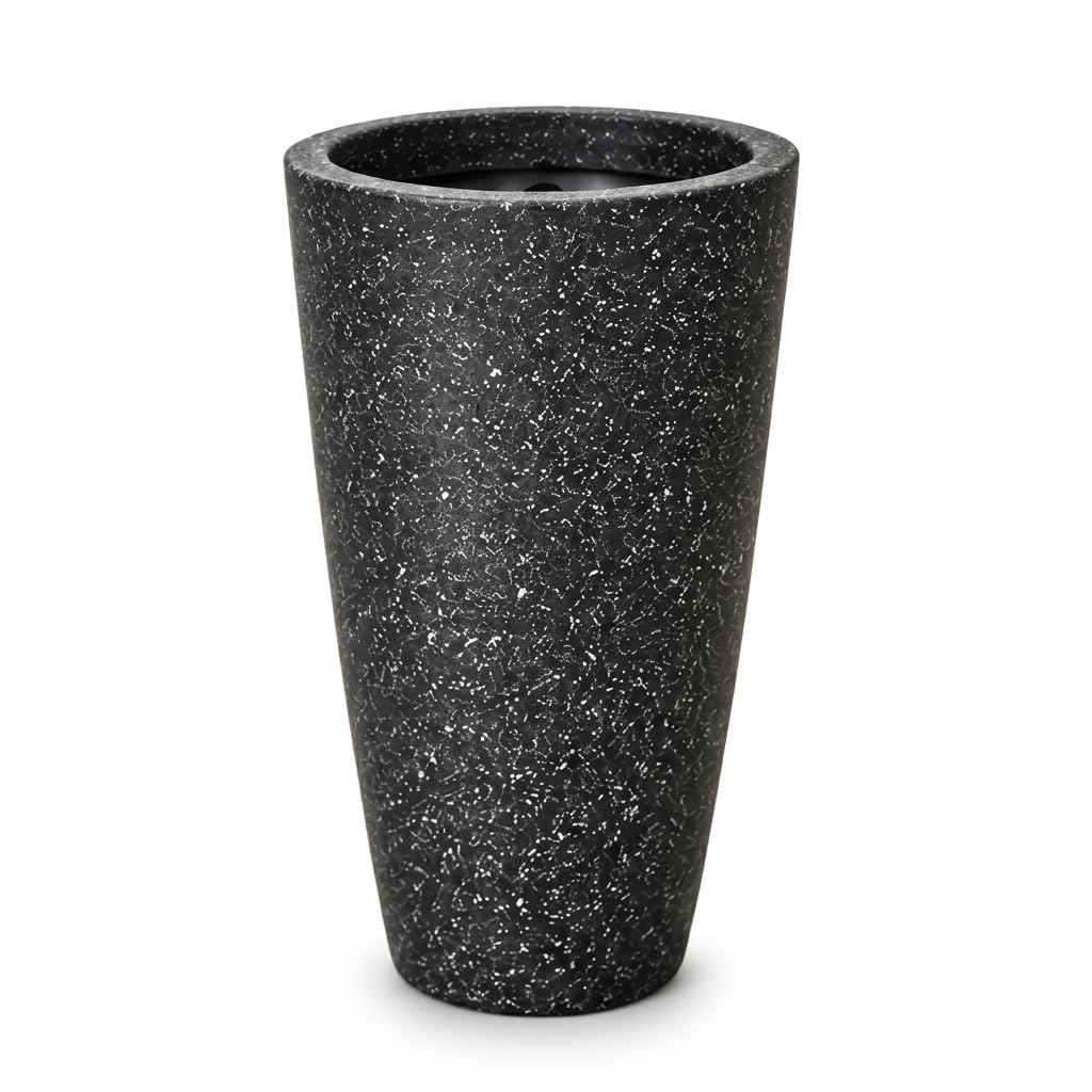 Tall round planter - black speckled