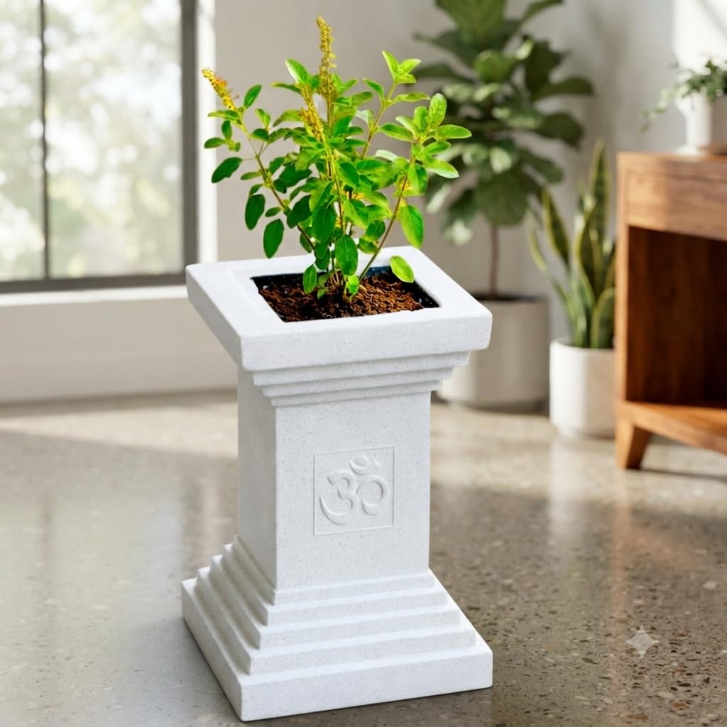 White Tulsi planter in a home