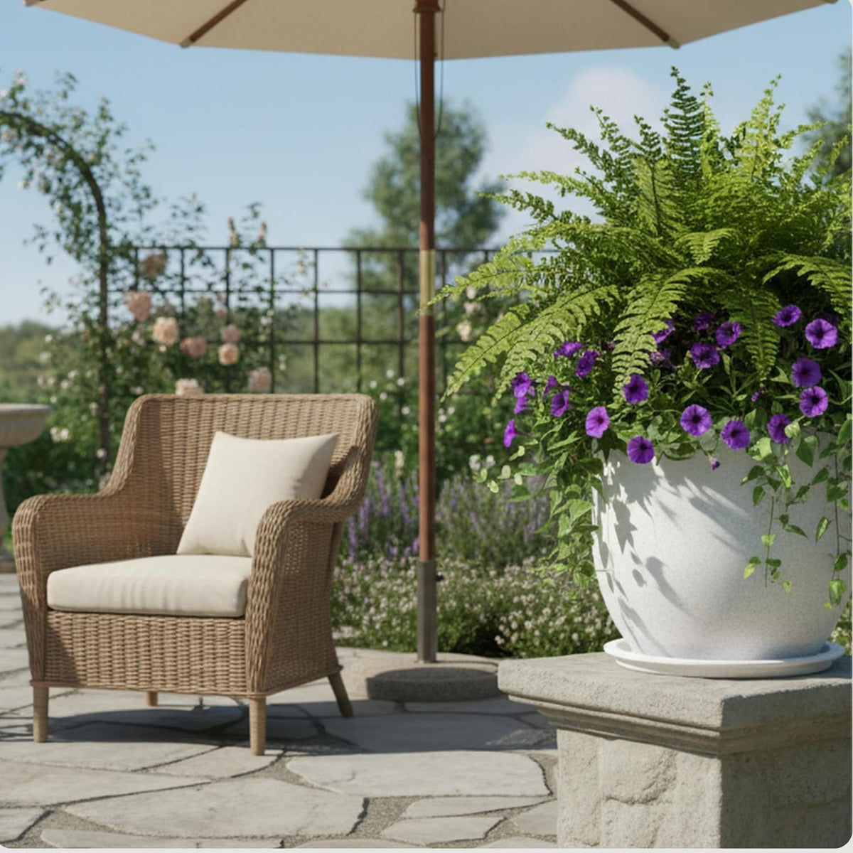 White cool pot on a patio