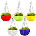 Karizma ribbed hanging planters with chain, pack of 5 in 5 colours